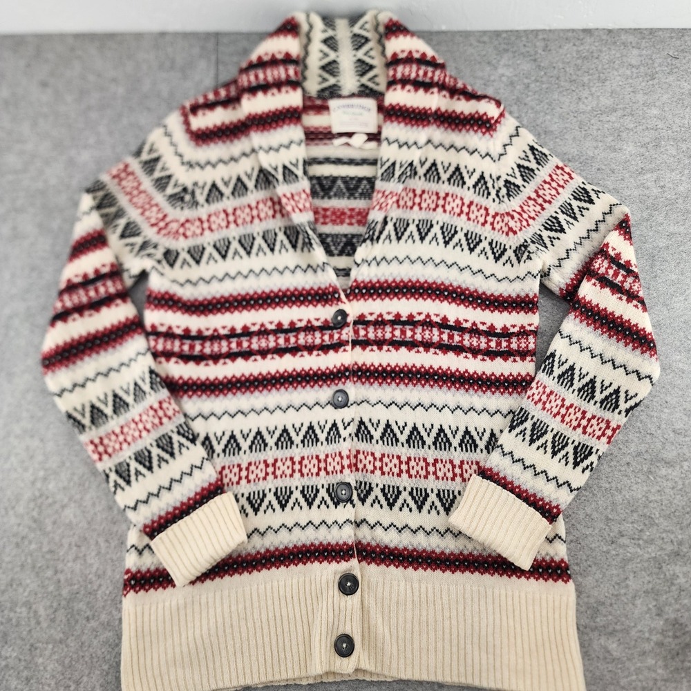 Cambridge Dry Goods Fair Isle Shawl Collar Lambswool Cardigan Sweater Large